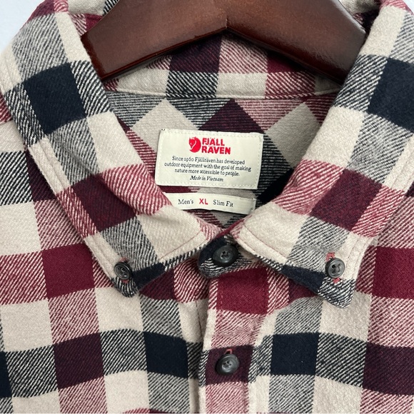 Fjallraven Skog Shirt Mens Flannel Button Front Size XL Slim Fit Dark Garnet-Fog - Picture 5 of 10